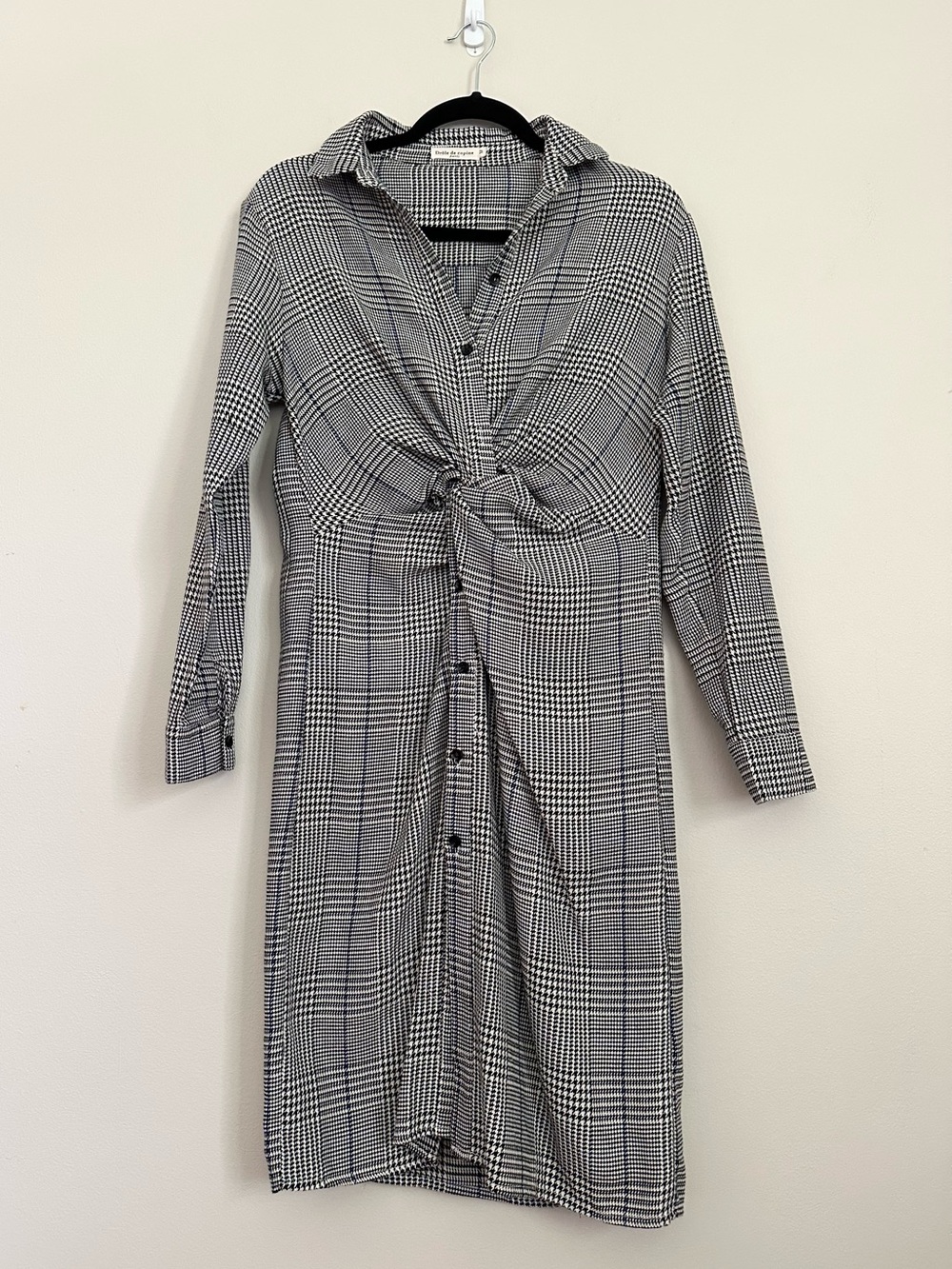 Drole de Copine Paris Plaid Knot Front Shirt Dress M Plaid Office Career Preppy